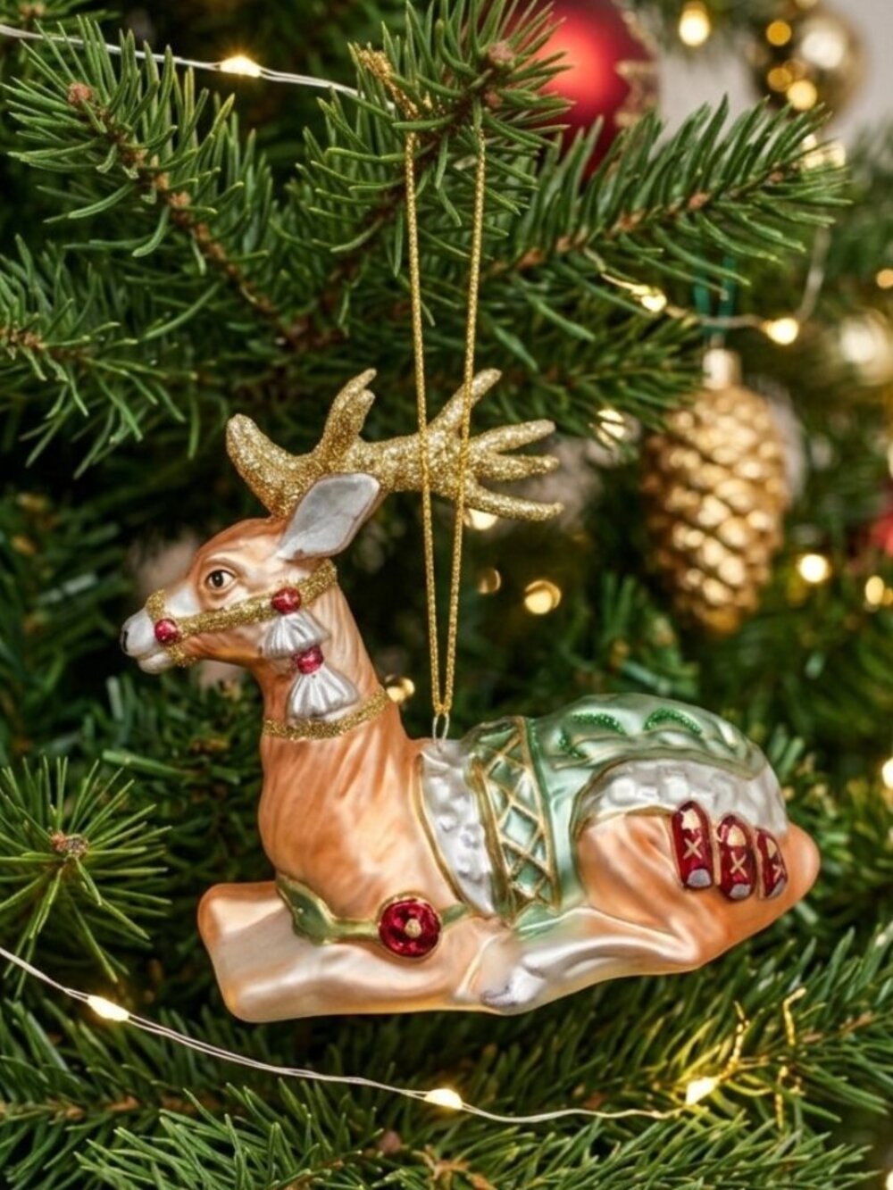 Vintage Fitz & Floyd Gregorian Reindeer Glass Christmas Ornament